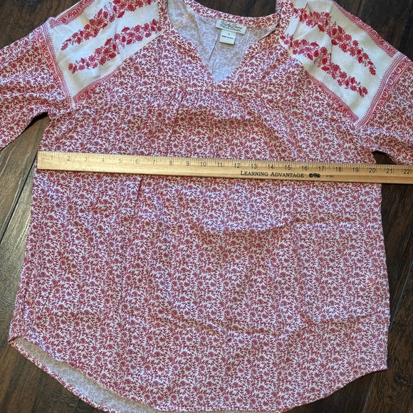 Lucky Brand Top Womens Small Red Floral V-neck Long Sleeve Boho Peasant - Picture 10 of 13